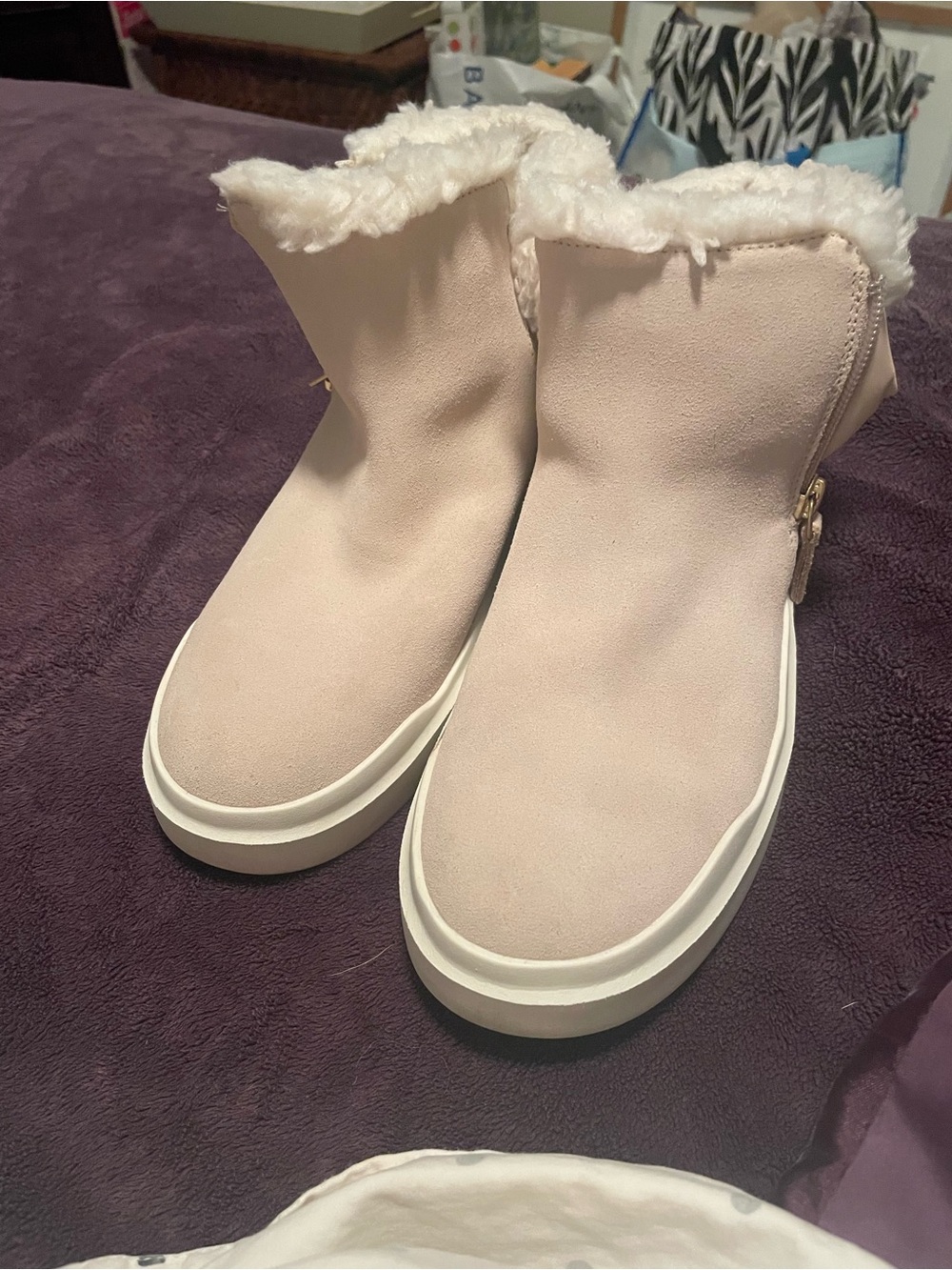 Cole Haan Women's Light Pink Faux-Shearling Ankle Boots